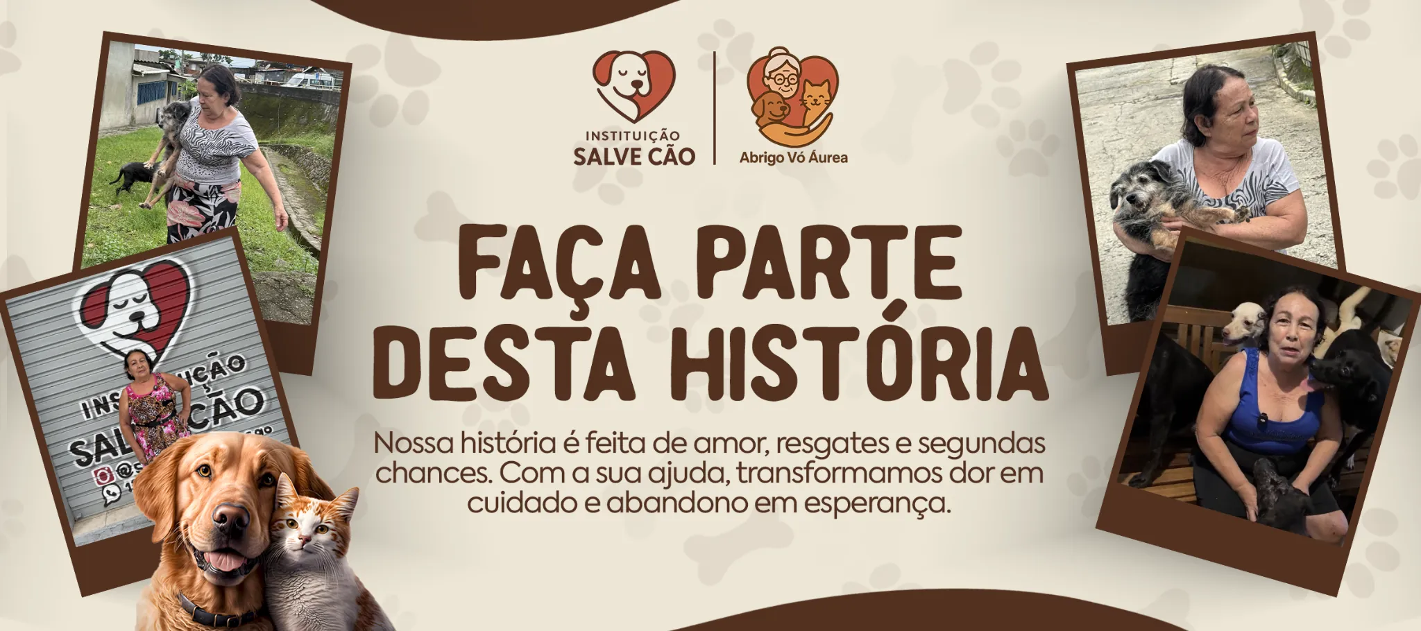 Vó Áurea com os animais do abrigo Voa Áurea